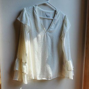 A New Day Cream Ruffled V-Neck Blouse Size XS